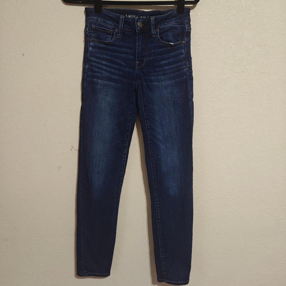 American Eagle Womens High Waisted Skinny Jeans Blue Next Level Stretch Size 2